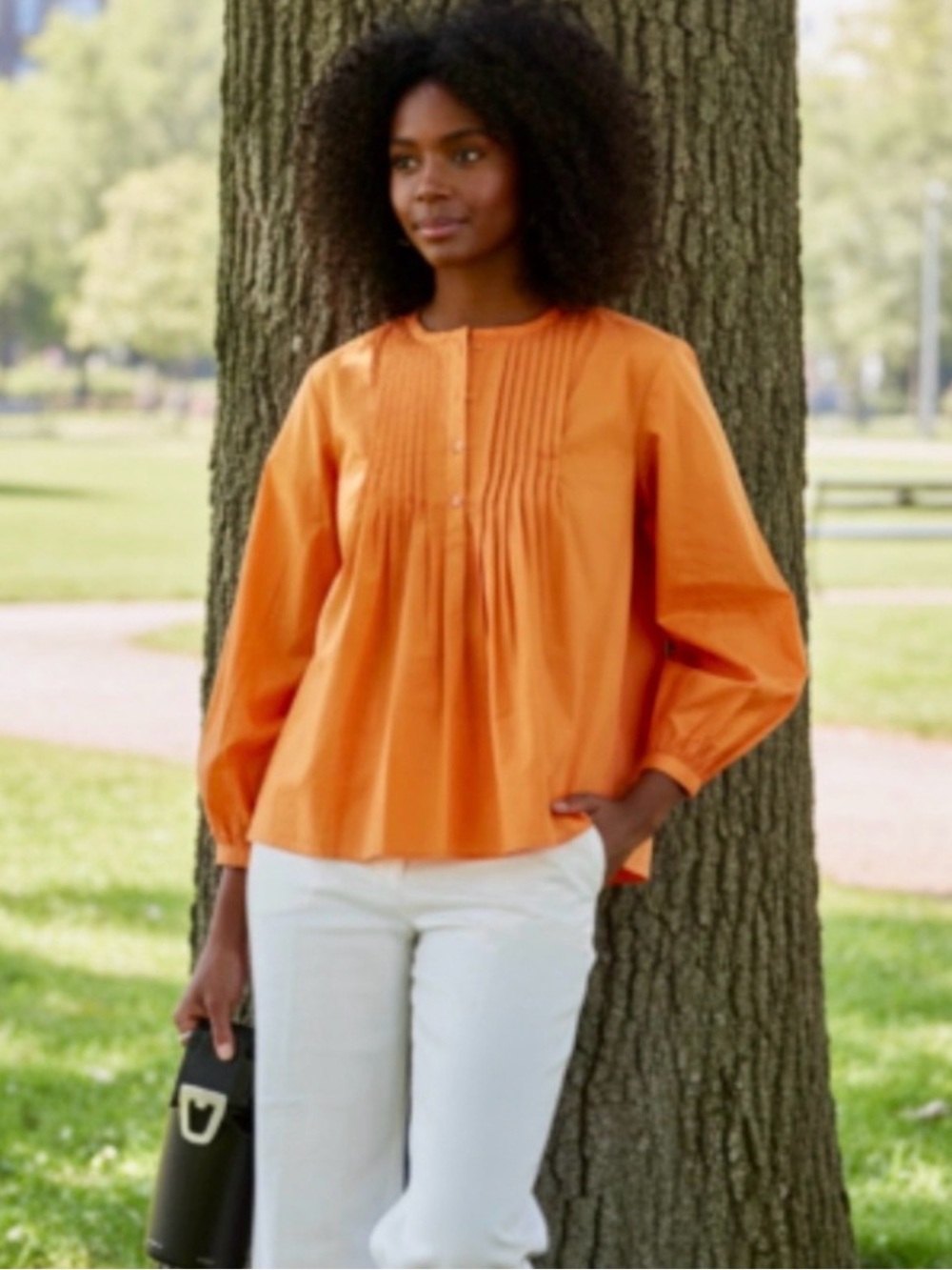 Derek Lam 10 Crosby Women's Bright Orange Button-Front Pintuck Blouse